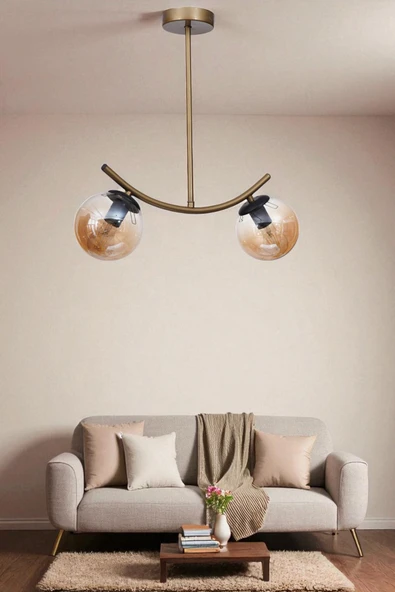 Lumexx VELVET 2 Lİ ESKİTME BAL CAMLI PLAFONYER AVİZE ürün görseli