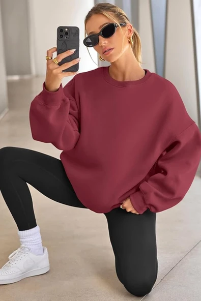 Genıus Store Kadın Sweatshirt Oversize Geniş Kalıp İçi Şardonlu Bisiklet Yaka Oversize Sweatshirt KADIN-SWEATSHIRT - Resim 2