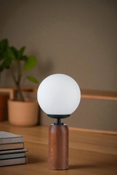 Lumexx LOLE CEVİZ BEYAZ CAMLI MASA LAMBASI - Resim 2