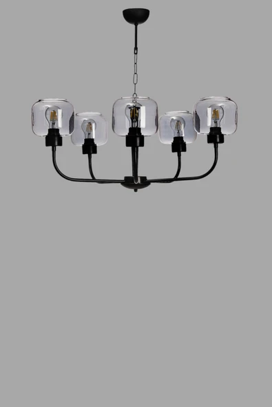 Lumexx APOLLO 5 Lİ ESKİTME FÜME CAMLI AVİZE - Resim 3