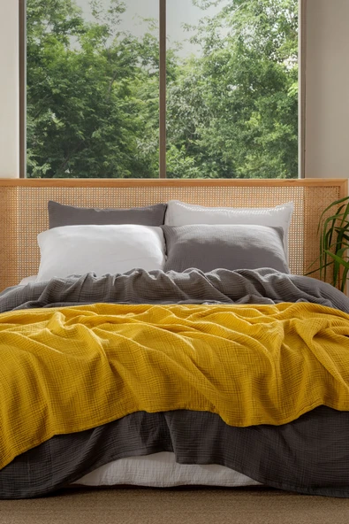 Rayme Textile Müslin Yatak Örtüsü Ultra Yumuşak Yüksek Kaliteli 4 Kat Muslin Pike (Tek Kişilik (240x280 cm) - Resim 3