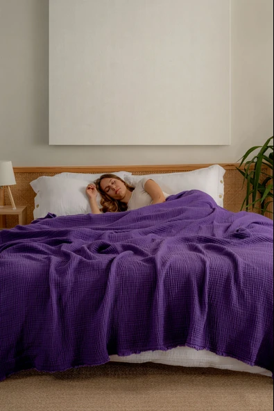 Rayme Textile Müslin Yatak Örtüsü Ultra Yumuşak Yüksek Kaliteli 4 Kat Muslin Pike (Tek Kişilik (240x280 cm) - Resim 6