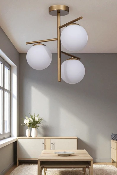 Lumexx TERRA 3 LÜ ESKİTME BEYAZ CAMLI PLAFONYER AVİZE ürün görseli