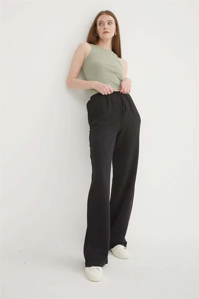 FASHION FRIENDS KADIN GENİŞ PAÇA KETEN PANTOLON 25Y0608K1 - 4