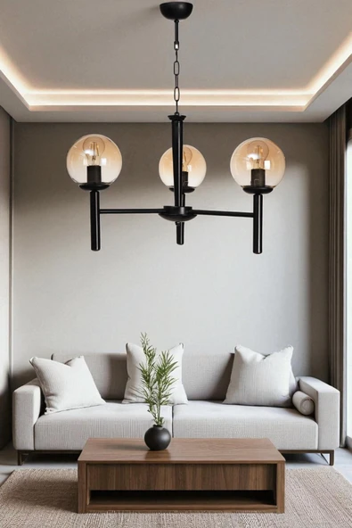 Lumexx LUKE 3 LÜ SİYAH BAL CAMLI AVİZE ürün görseli