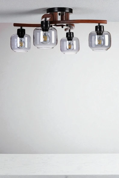 Lumexx WESTON 4 LÜ CEVİZ FÜME CAMLI PLOFONYER AVİZE ürün görseli