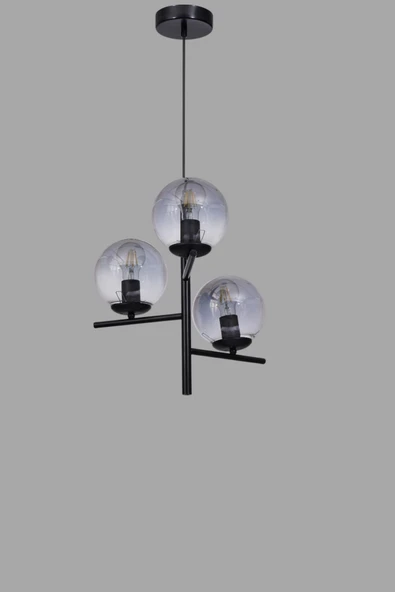 Lumexx TERRA 3 LÜ SİYAH FÜME CAMLI AVİZE - Resim 3