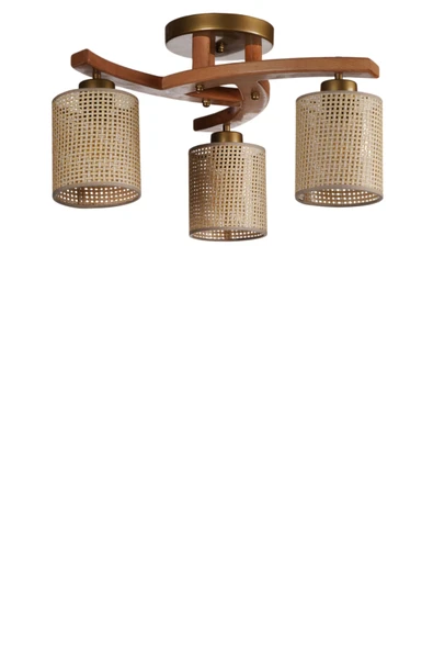 Lumexx WESTON 3 LÜ NATUREL PETEK ABAJURLU PLOFONYER AVİZE - Resim 2