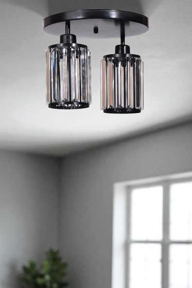 Lumexx HUGO 2 Lİ TEPSİLİ SİYAH PLAFONYER AVİZE ürün görseli