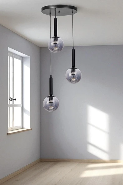 Lumexx SEZGİ 3 LÜ TEPSİLİ SİYAH FÜME CAMLI SARKIT ürün görseli