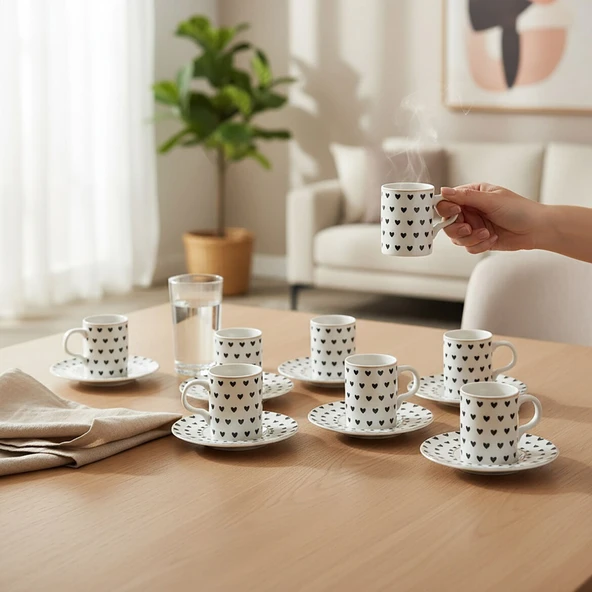 GÜRAL PORSELEN Camelia 12 Parça 6 Kişilik Kahve Fincan Takımı 6656 - Resim 7