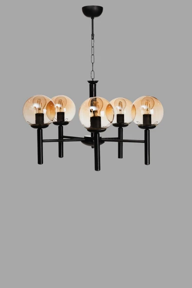 Lumexx LUKE 5 Lİ SİYAH BAL CAMLI AVİZE - Resim 3