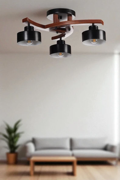 Lumexx WESTON 3 LÜ CEVİZ METAL BAŞLIKLI PLOFONYER AVİZE ürün görseli