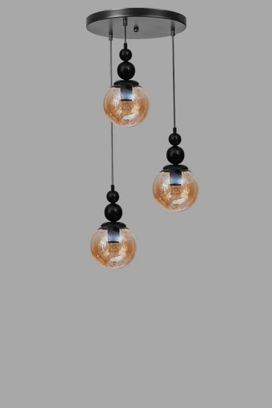 Lumexx YAREN 3 LÜ TEPSİLİ SİYAH BAL CAMLI SARKIT - Resim 3