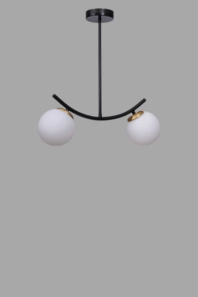 Lumexx VELVET 2 Lİ SİYAH BEYAZ CAMLI PLAFONYER AVİZE - Resim 3