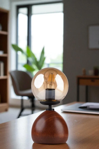 Lumexx CAMERON CEVİZ BAL CAMLI MASA LAMBASI - Resim 2