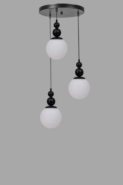Lumexx YAREN 3 LÜ TEPSİLİ SİYAH BEYAZ CAMLI SARKIT - Resim 3