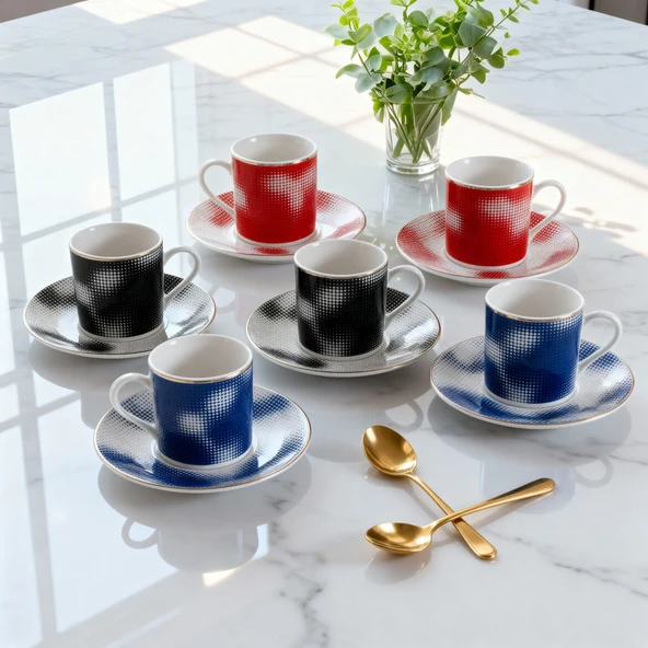 GÜRAL PORSELEN Camelia 12 Parça 6 Kişilik Kahve Fincan Takımı 62421 ürün görseli 1