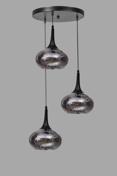 Lumexx ZARA 3 LÜ TEPSİLİ SİYAH FÜME CAMLI SARKIT - Resim 3