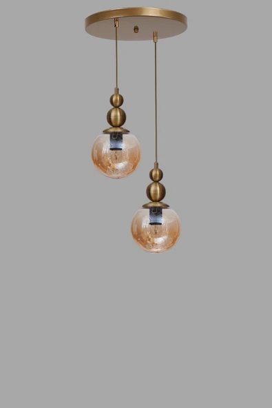 Lumexx YAREN 2 Lİ TEPSİLİ ESKİTME BAL CAMLI SARKIT - Resim 3