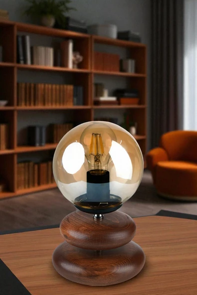 Lumexx MARS CEVİZ BAL CAMLI MASA LAMBASI - Resim 2
