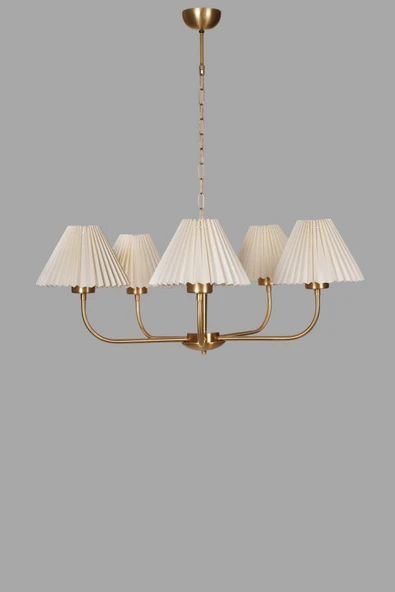 Lumexx APOLLO 5 Lİ ESKİTME PİLELİ KREM ABAJURLU AVİZE - Resim 3