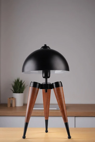 Lumexx STİL CEVİZ SİYAH RETRO BAŞLIKLI MASA LAMBASI - Resim 2
