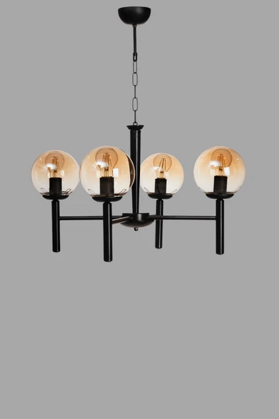 Lumexx LUKE 4 LÜ SİYAH BAL CAMLI AVİZE - Resim 3