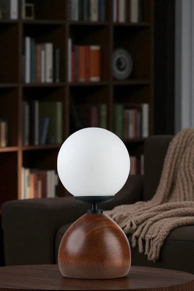 Lumexx CAMERON CEVİZ BEYAZ CAMLI MASA LAMBASI ürün görseli