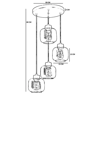 Lumexx PARLA 4 LÜ TEPSİLİ ESKİTME BAL CAMLI SARKIT - Resim 4