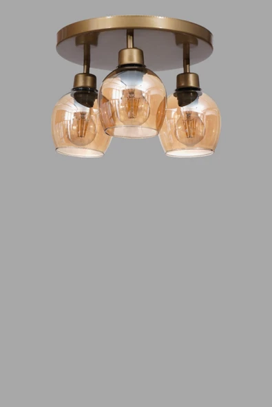 Lumexx ENZO 3 LÜ TEPSİLİ ESKİTME BAL CAMLI PLAFONYER AVİZE - Resim 3