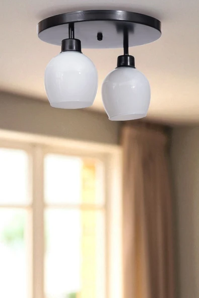 Lumexx ENZO 2 Lİ TEPSİLİ SİYAH BAL CAMLI PLAFONYER AVİZE ürün görseli