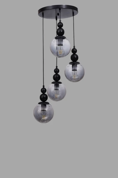 Lumexx YAREN 4 LÜ TEPSİLİ SİYAH FÜME CAMLI SARKIT - Resim 3