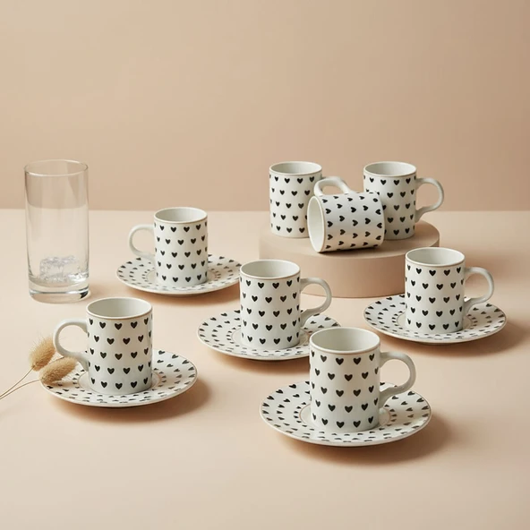 GÜRAL PORSELEN Camelia 12 Parça 6 Kişilik Kahve Fincan Takımı 6656 - Resim 4