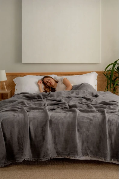 Rayme Textile Müslin Yatak Örtüsü Ultra Yumuşak Yüksek Kaliteli 4 Kat Muslin Pike (Tek Kişilik (240x280 cm) - Resim 6