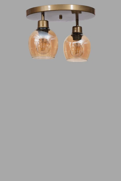 Lumexx ENZO 2 Lİ TEPSİLİ ESKİTME BAL CAMLI PLAFONYER AVİZE - Resim 3