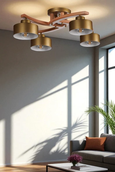 Lumexx WESTON 4 LÜ NATUREL METAL BAŞLIKLI PLOFONYER AVİZE ürün görseli