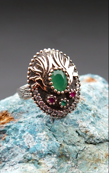 925 Ayar Gümüş ve Piriinç Kadın Yüzük sy00097 - Resim 3