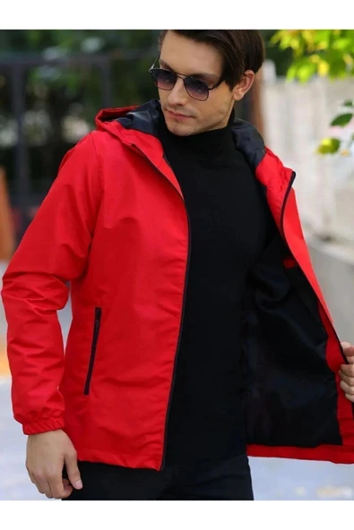 İçi Astarlı Su ve Rüzgar Geçirmez Erkek Cepli Yağmurluk - Resim 6