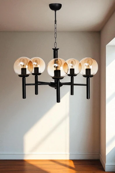 Lumexx LUKE 5 Lİ SİYAH BAL CAMLI AVİZE ürün görseli