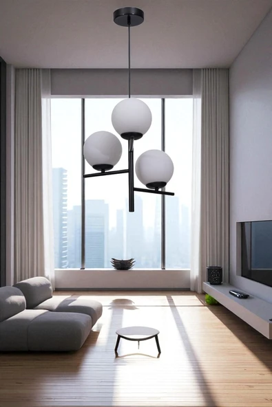 Lumexx TERRA 3 LÜ SİYAH BEYAZ CAMLI AVİZE ürün görseli