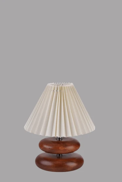 Lumexx MARS CEVİZ PİLELİ KREM ABAJURLU MASA LAMBASI - Resim 4