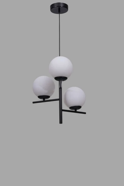 Lumexx TERRA 3 LÜ SİYAH BEYAZ CAMLI AVİZE - Resim 3