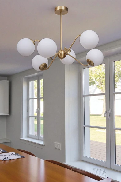 Lumexx YENİ AHTAPOT 6 LI ESKİTME BEYAZ CAMLI AVİZE ürün görseli