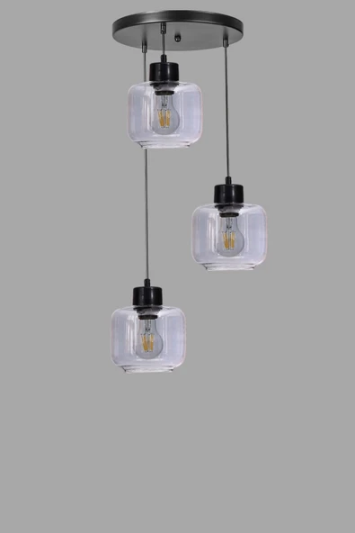 Lumexx PARLA 3 LÜ TEPSİLİ SİYAH FÜME CAMLI SARKIT - Resim 3
