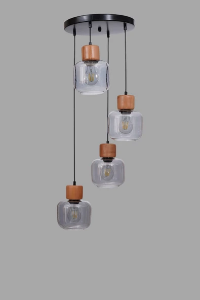 Lumexx LİDYA 4 LÜ TEPSİLİ SİYAH FÜME CAMLI SARKIT - Resim 3