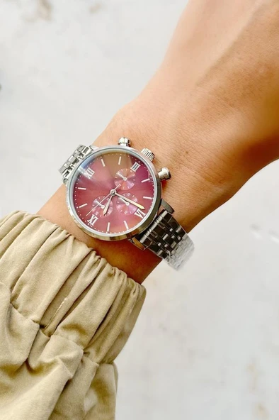 Massa Gri Kordon Bordo Kadran Kadın Kol Saati - 2