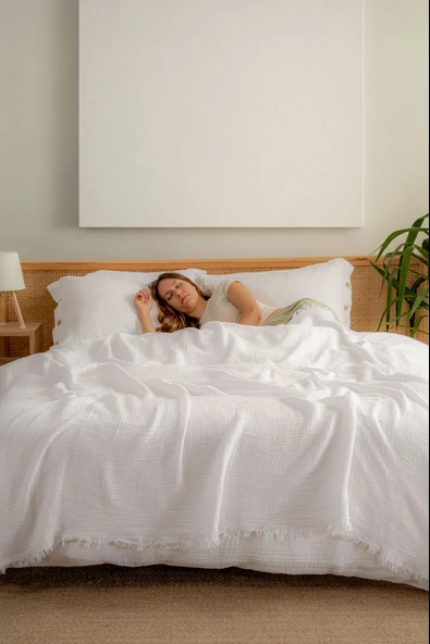 Rayme Textile Müslin Yatak Örtüsü Ultra Yumuşak Yüksek Kaliteli 4 Kat Muslin Pike (Tek Kişilik (240x280 cm) - Resim 6