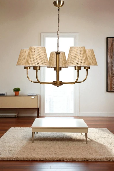 Lumexx APOLLO 5 Lİ ESKİTME PETEK ABAJURLU AVİZE ürün görseli