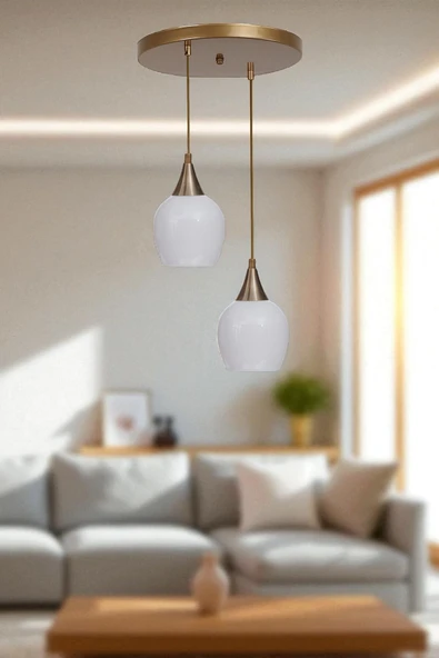 Lumexx ENZO 2 Lİ TEPSİLİ ESKİTME BEYAZ CAMLI SARKIT ürün görseli